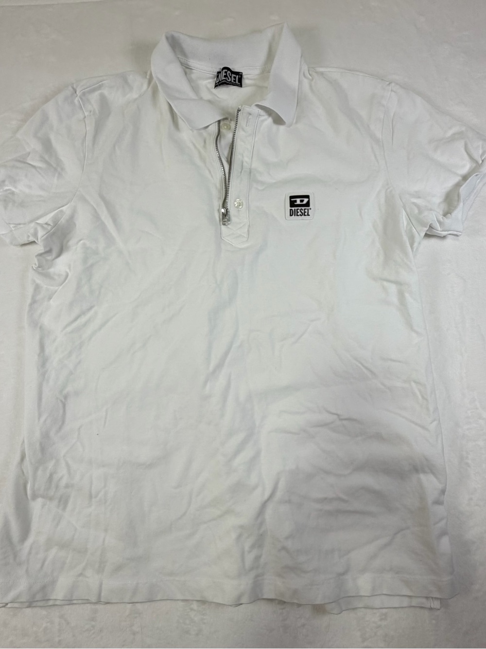Diesel White Men’s Polo with Zip Collar